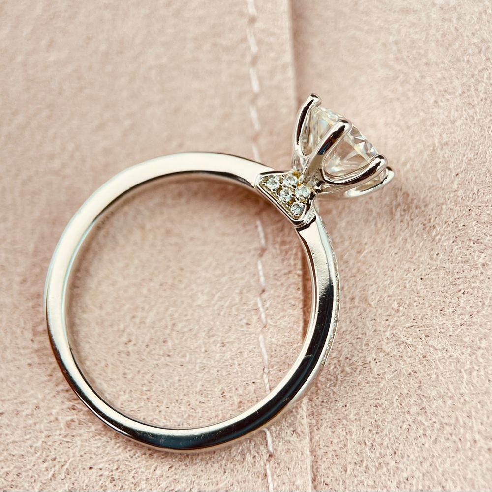 S925 with 18k Gold Plating Hidden Halo Engagement Ring Moissanite 1.19ctw - Picture 7 of 8